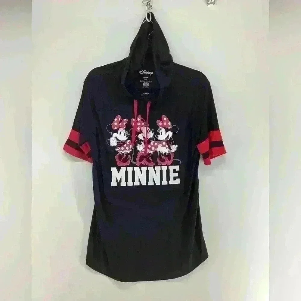 XL DISNEY Minnie Mouse Lightweight Hoodie Short sleeve graphic black Red  A73